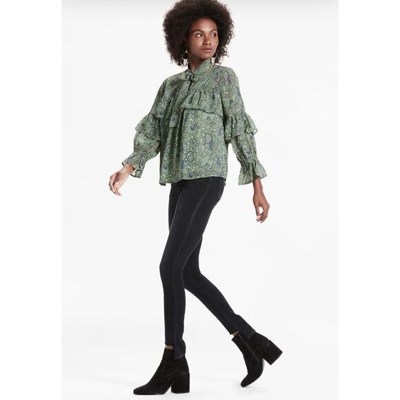 Lucky Brand Blouse 2X Green Paisley Ruffle Sleeve Boho Peasant Top Flowy - Picture 11 of 11
